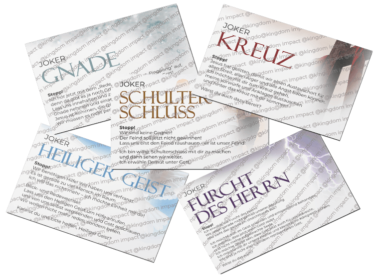 D16) Joker-Karten: Heiliger Geist, Kreuz, Gnade, Furcht des Herrn, Schulterschluss